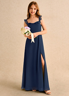 Azazie Chip Girls Formal Flower Girl Dresses Dark Navy A-Line Sleeveless Chiffon Dress image5