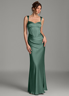Azazie Mela Bridesmaid Dresses Eucalyptus Sheath Corset Stretch Satin Dress image3