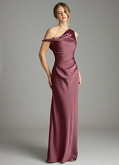 Azazie Emerson Vestidos de damas de honor Vestido Rosa Del Desierto de Satén Elástico de Corte Sirena con Hombros descubiertos image5
