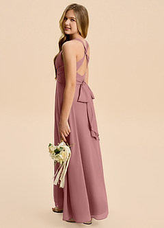 Azazie Kirsten Junior Vestido de Rosa Del Desierto de Gasa de Corte en A con Plisado image1