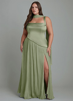 Azazie Stephanie Bridesmaid Dresses Pistachio A-Line Pleated Stretch Satin Dress image14