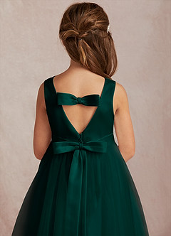 Azazie Marlee Robe Demoiselle D'honneur Fillette Robe Trapèze en Mat Satiné Plissée Vert Pin image2
