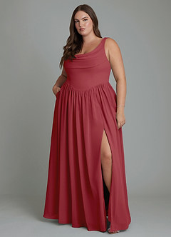 Azazie Novi Bridesmaid Dresses Pomegranate A-Line Pleated Chiffon Dress image7