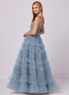 Barbie ♥ Azazie Vestidos de damas de honor Vestido de Azul Polvoriento de Tul de Corte en A con Escote de Corazón image2