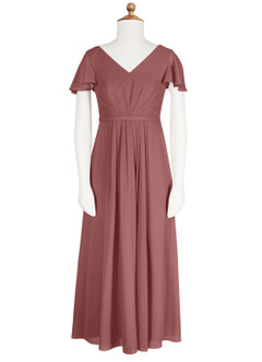 Azazie Peony Junior Abito A-Line in Chiffon Plissettato Rosa Del Deserto image6