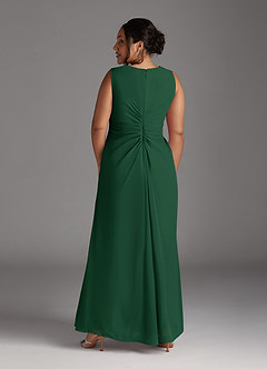 Azazie Manuella vestidos de madre de la novia Vestido de Verde Oscuro de Gasa de Corte En A con Cuello en V plisado image14