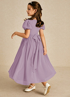 Azazie Joss Blumenmädchenkleider A-Linie mit ärmel Chiffon Kleid Blauregen image2