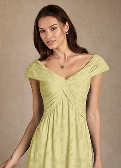 Azazie Myrtle Mother of the Bride Dresses Lemon Sorbet A-Line Pleated Floral Burnout Dress image5