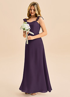 Azazie Mavie Junior Abito A-Line in Chiffon Increspato Prugna image1