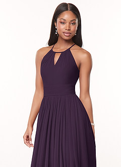 Azazie Cherish Bridesmaid Dresses Plum A-Line Pleated Chiffon Dress image1