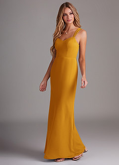 Azazie Denice Brautjungfernkleider Etui Gefaltet Chiffon Kleid Butterscotch image3