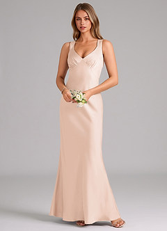 Azazie Kamila Bridesmaid Dresses Blushing Pink A-Line Pleated Stretch Satin Dress image4