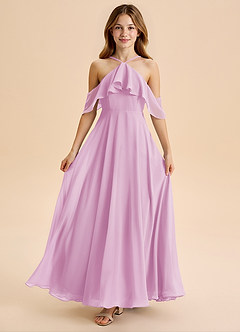 Azazie Tessabelle Junior Vestido de Rosa Caramelo de Gasa de Corte en A con Vestidos sin tirantes image5