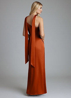 Azazie Adhara Final Sale Dusty Blue Sheath One Shoulder Stretch Satin Dress image2