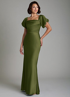 Azazie Lea Bridesmaid Dresses Bright Olive Mermaid Off the Shoulder Stretch Satin Convertible Dress image4