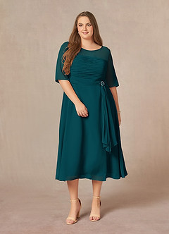 Azazie Naomi Mother of the Bride Dresses Pine A-Line Boatneck Pleated Chiffon Dress image12