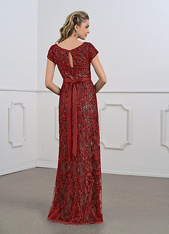 Azazie Dorit Mother of the Bride Dresses Rust Champagne Sheath Scoop Lace Dress image2