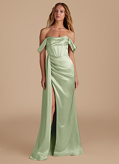 Azazie Amyra Robes de demoiselle d'honneur Robe Sirène Convertible en Satiné métallisé Encolure en Forme de Cœur Vert Sauge image4