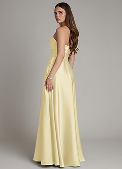 Azazie Meleena Brautjungfernkleider A-Linie Schulterfrei Stretch-Satin Kleid Zitronensorbet image3