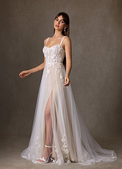 Azazie Jovana Wedding Dresses Diamond White Champagne A-Line Scoop Tulle Dress image4