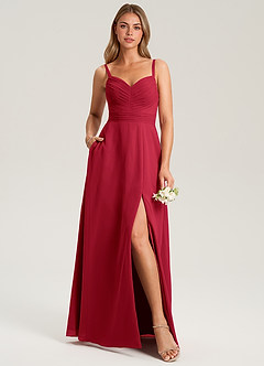 Azazie Terese Bridesmaid Dresses Scarlet A-Line Pleated Chiffon Dress image6
