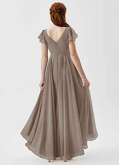 Azazie Caria Junior Taupe A-Line Pleated Chiffon Dress image2