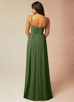 Azazie Kyedae Bridesmaid Dresses Olive A-Line V-Neck Pleated Chiffon Dress image2