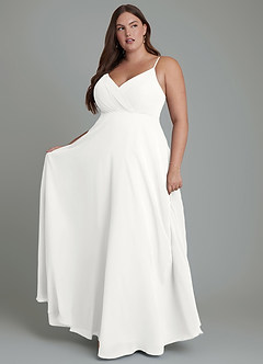 Azazie Amani Robes de demoiselle d'honneur Robe Trapèze en Mousseline de soie Plissé Blanc image7