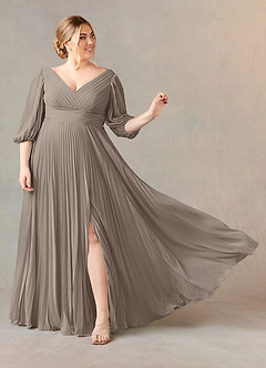 Azazie Zahara Mother of the Bride Dresses Taupe A-Line V-Neck Pleated Chiffon Dress image7