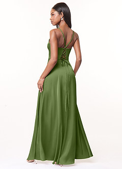 Azazie Maksim Robes de demoiselle d'honneur Robe Trapèze en Satin extensible Col en V Genévrier image2