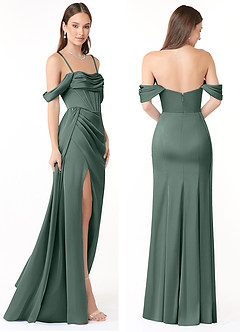 Azazie Amyra Bridesmaid Dresses Sea Moss Sheath Off the Shoulder Stretch Satin Convertible Dress image8