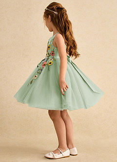 Azazie Prima Flower Girl Dresses Dusty Sage A-Line Bow Tulle Dress image4
