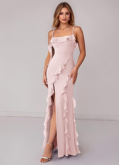 Azazie Malia Bridesmaid Dresses Blushing Pink Sheath Ruched Chiffon Dress image4