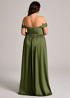Azazie Calianna Bridesmaid Dresses Olive A-Line Off the Shoulder Stretch Satin Convertible Dress image7
