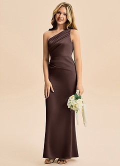 Azazie Akilah Junior Ganache Sheath Pleated Stretch Satin Dress image5