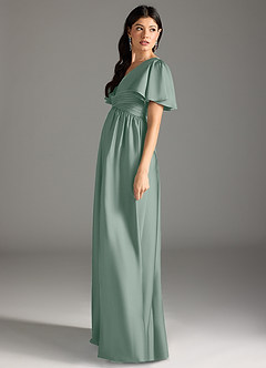 Azazie Verna Maternity Bridesmaid Dresses A-Line Ruched Stretch Satin Floor-Length Dress image7