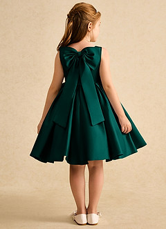 Azazie Jessie Flower Girl Dresses Pine A-Line Bow Matte Satin Dress image1
