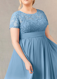 Azazie Annette vestidos de madre de la novia Vestido de Azul Acero de Gasa de Corte En A con Encaje image11