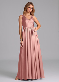 Azazie Keyla Bridesmaid Dresses Rosette A-Line Pleated Stretch Satin Dress image6
