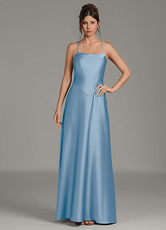 Azazie Eris Bridesmaid Dresses Powder Blue A-Line Pleated Stretch Satin Dress image3