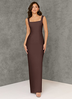 Azazie Flori Bridesmaid Dresses Ganache Sheath Square Neckline Chiffon Dress image1