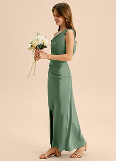 Azazie Madelyn Junior Osłona Zza ramienia Satyna elastyczna Długość podłogi Młodsza druhna Sukienka image3