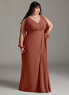 Azazie Matilda Bridesmaid Dresses Auburn A-Line Long Sleeve Chiffon Dress image12