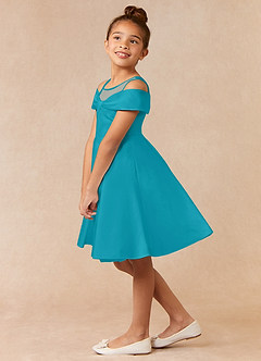 Azazie Shirin Final Sale Jade A-Line Off the Shoulder Matte Satin Dress image2