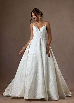 Azazie Astoria Wedding Dresses Diamond White Ball-Gown with Pockets Floral Jacquard Dress image3