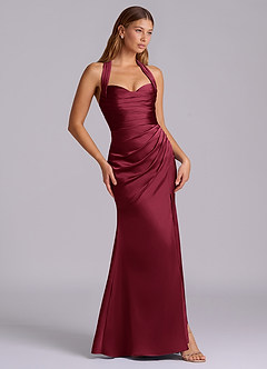 Azazie Destiny Bridesmaid Dresses Burgundy Mermaid Sweetheart Neckline Stretch Satin Dress image3