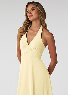 Azazie Tessie Bridesmaid Dresses Lemon Sorbet A-Line V-Neck Pleated Chiffon Dress image5