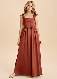 Azazie Hattie Junior Klä av A-Line i Stretch Satin Plisserad image8