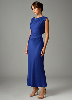 Azazie Kieryn Bridesmaid Dresses Royal Blue Mermaid Pleated Stretch Satin Dress image3