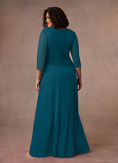 Azazie Annetta Mother of the Bride Dresses Ink Blue A-Line V-Neck Pleated Mesh Dress image9